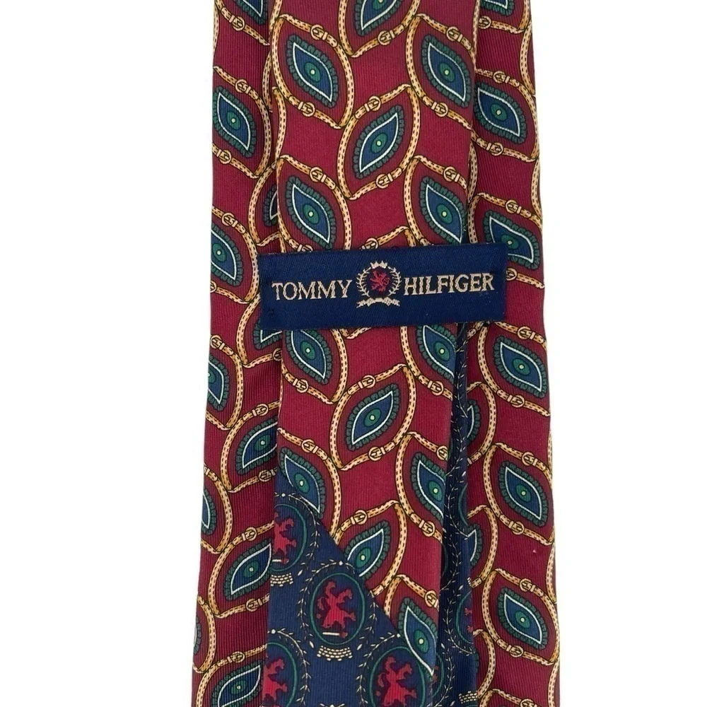 Tommy Hilfiger Mens Necktie Tie Forest Green Red Flags Stars Striped